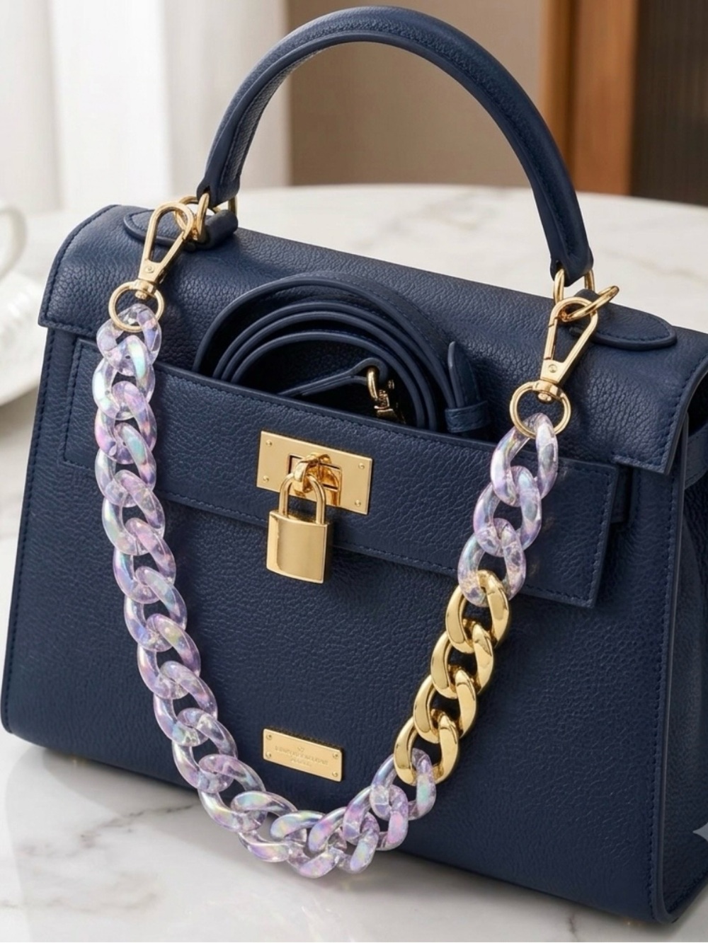New 15.75 iridescent / gold bag chain